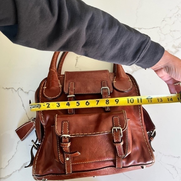 𝅺CHLOE Large Edith Vintage leather Satchel distressed cognac brown w/ stitching - Picture 8 of 16